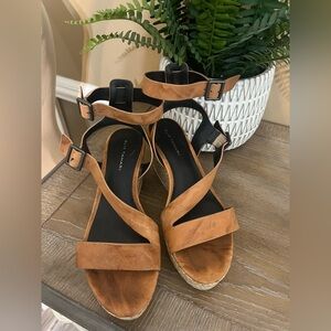 ELIE TAHARI ~Brown/Black Strappy Wedge Sandals
